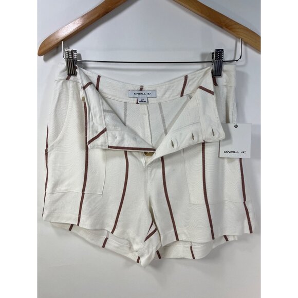 O'Neill Morris Shorts Sz 27 White Brown Striped Viscose Blend Button Up Shorts - Picture 3 of 10